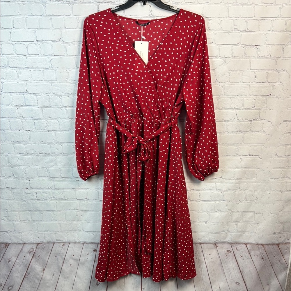 BloomChic Red & White Polka Dot Long Sleeve Dress - Picture 2 of 7